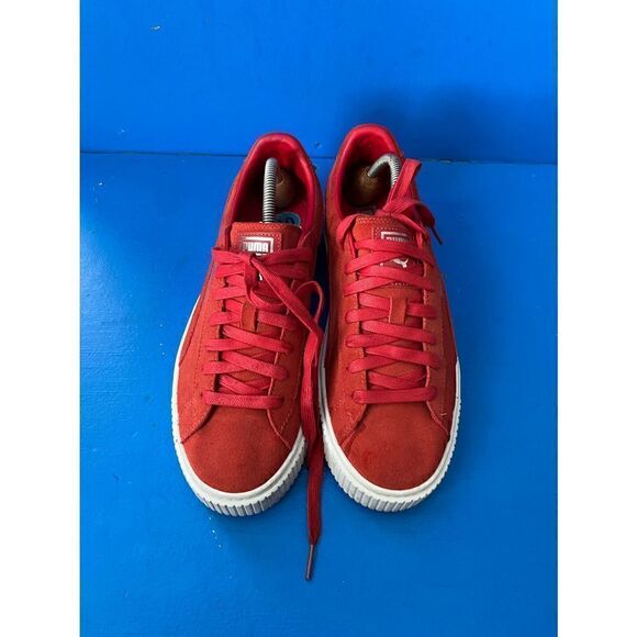 Puma Suede Platform Orange Leather Womens Lace Up Trainers 362223 03 - Picture 4 of 6